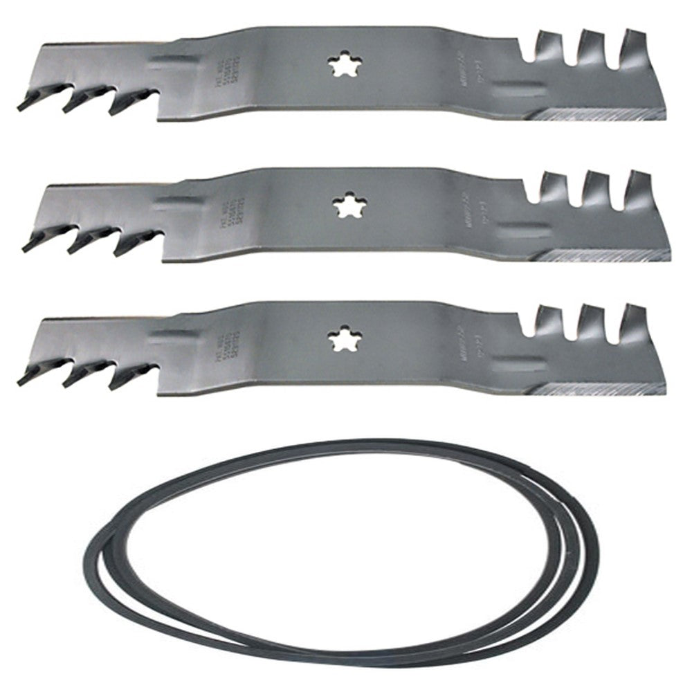 Mower Deck Belt and Toothed Mulching Blade Set Fits Husqvarna Replaces 196103
