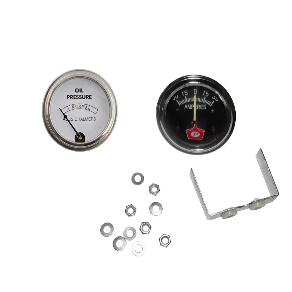 208302 Chrome Oil Pressure Gauge & Amp Meter Set Fits Massey Ferguson 165 35 50