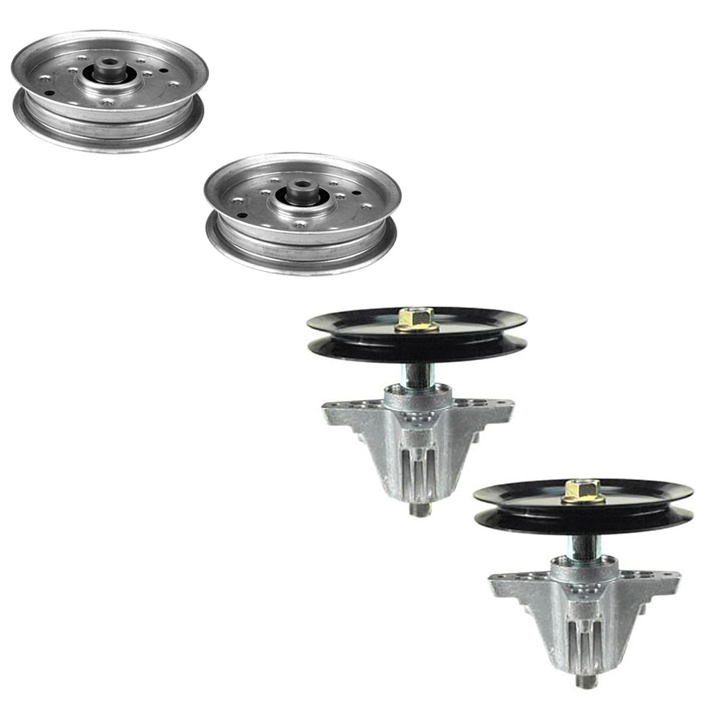 618-04636 2 Mower Deck Spindles & 2 Flat Idler Pulleys Fits Cub Cadet Various