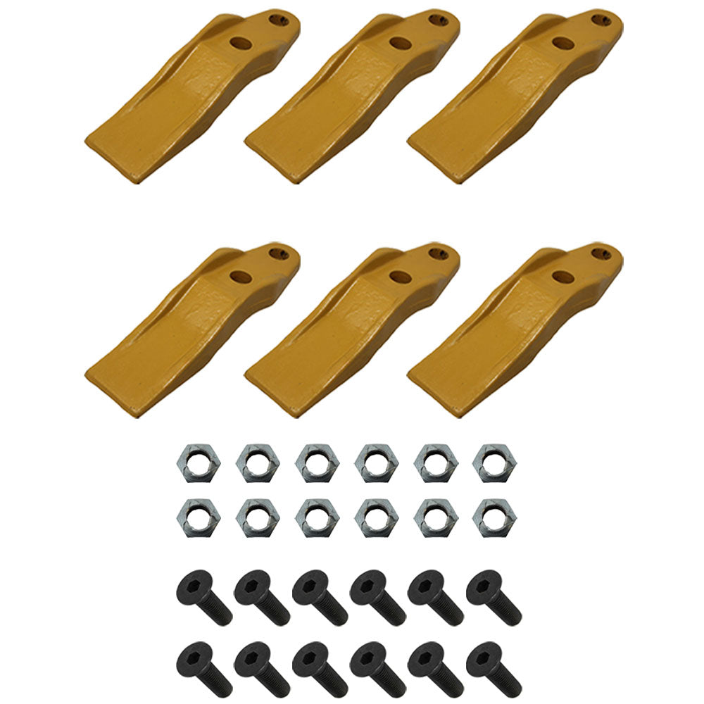 Set of 6 Bucket Uni-Teeth with Hardware Fits Caterpillar Replaces 132-4720