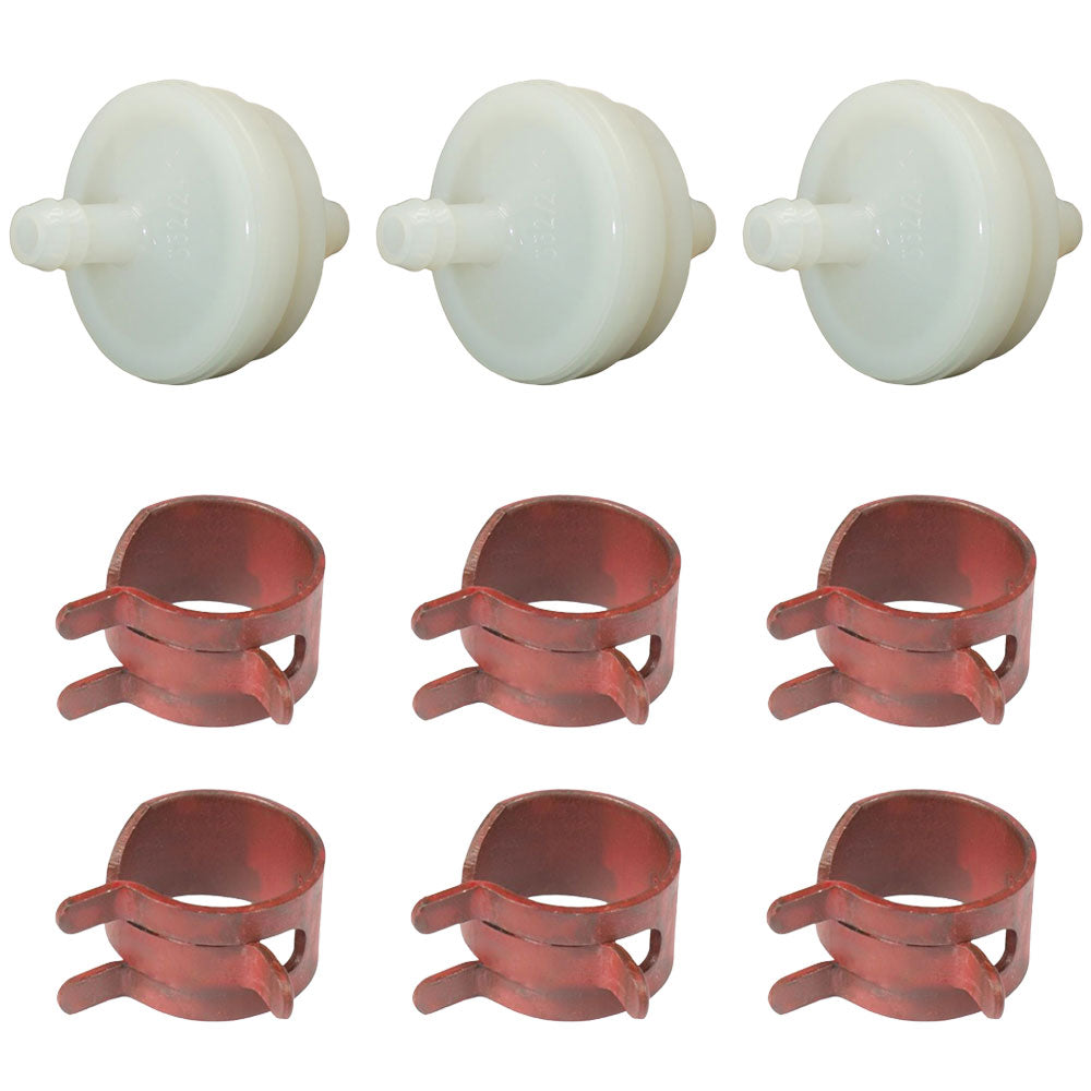 3 Fuel Filters and 6 Red Hose Clamps Fits Briggs and Stratton Replaces 394358