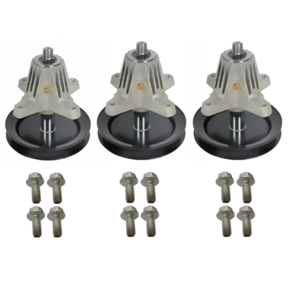 Qty 3: Spindle w/Pulley and Bolts
Fits Cub Cadet Replaces 618-0624