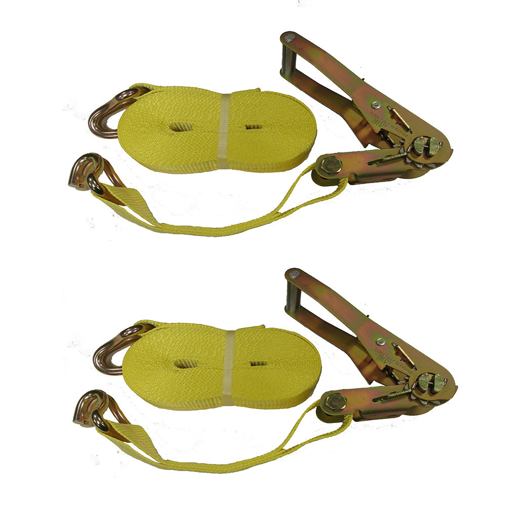 Two 10 000lb 27ft Winch Straps Cargo Haulers ATV Carriers Yellow 2" Wide