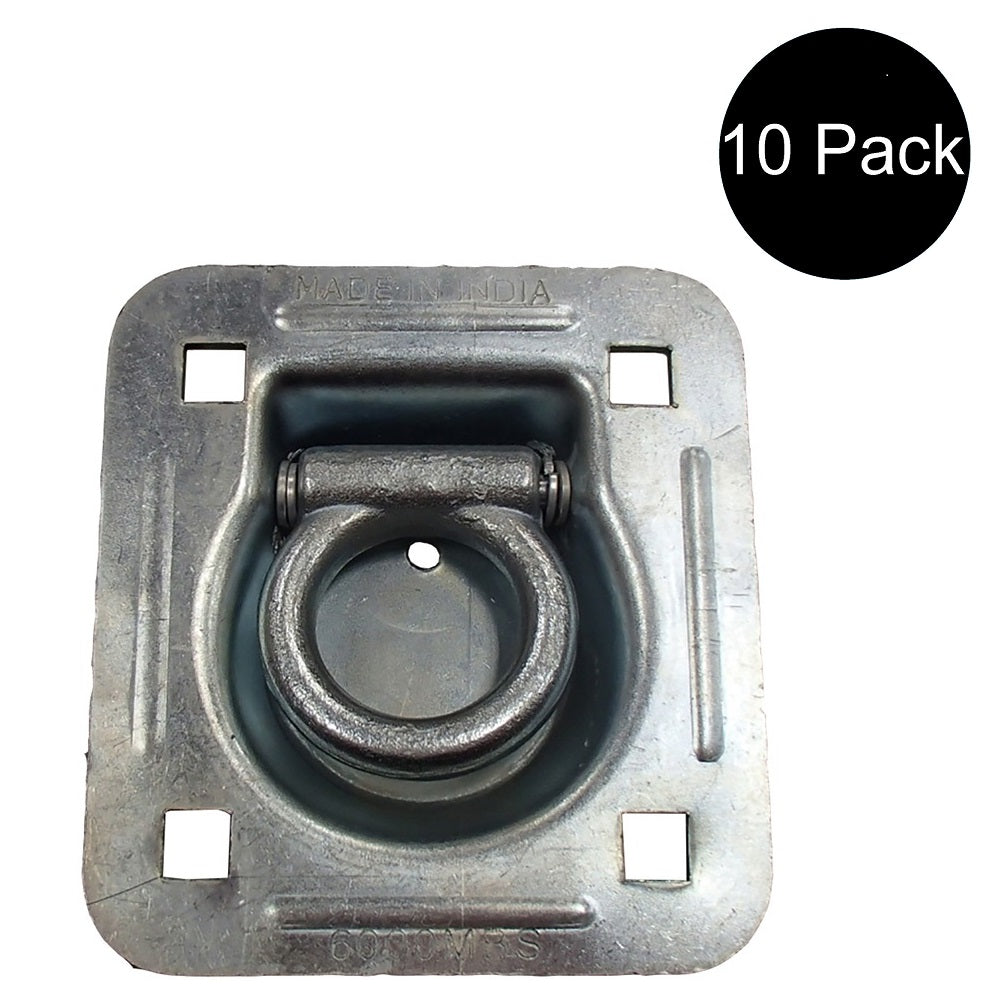10 pk Flush Mount Recessed Ring Trailer Cargo Tie Down Control D-Rings 6000 lbs.
