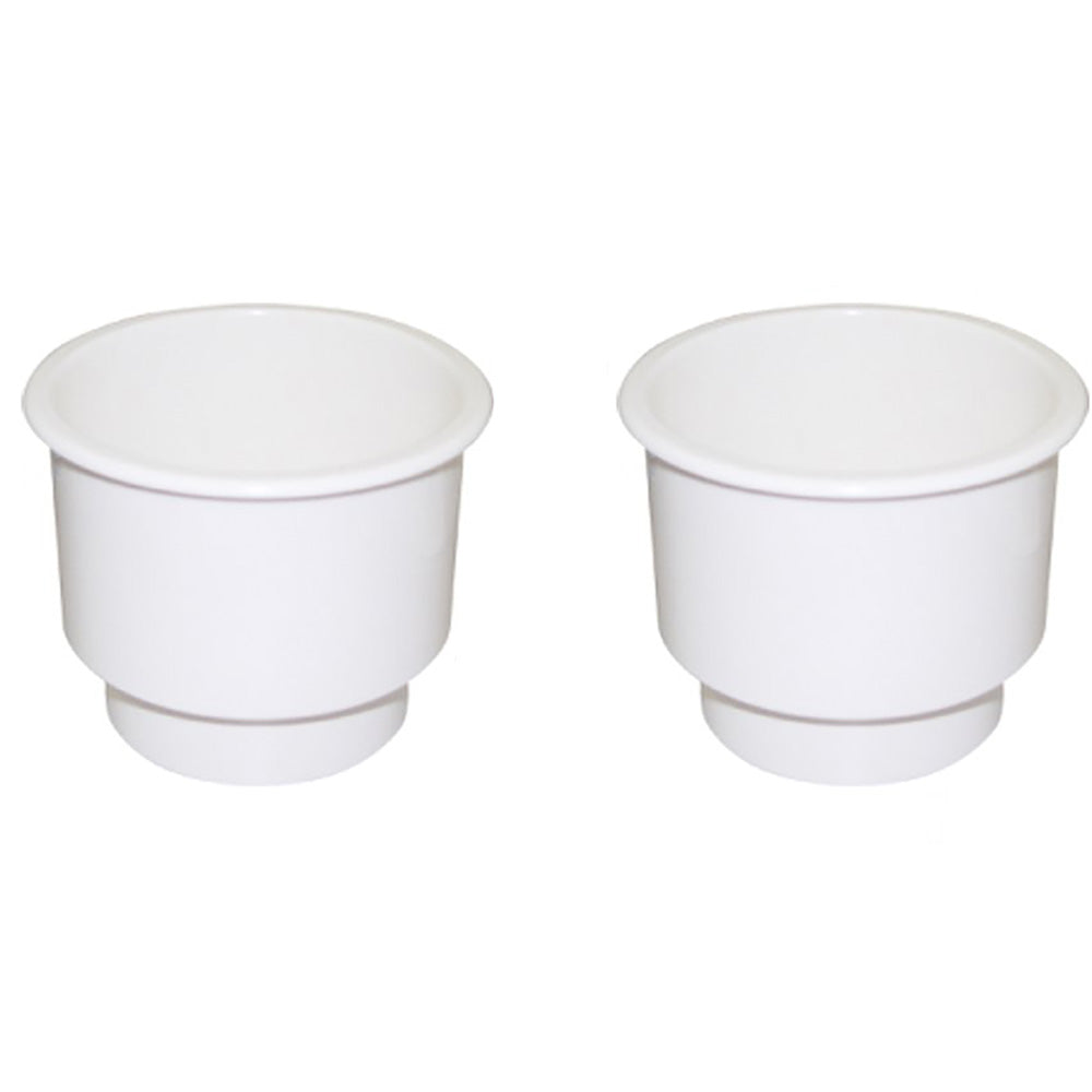 Qty 2: White Plastic Cup Holder w/ Drain Hole Fits Universal Products