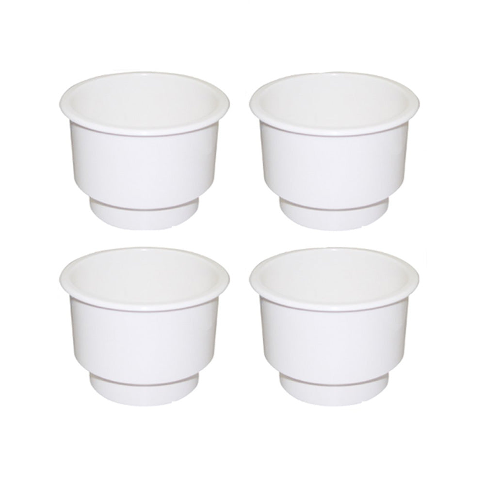 Qty 4: White Plastic Cup Holder w/ Drain Hole Fits Universal Products