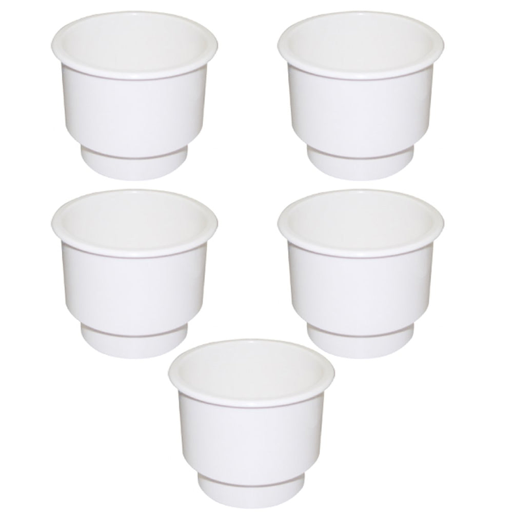 Qty 5: Cup Holder, White Plastic w/ Drain Hole Fits Universal Products