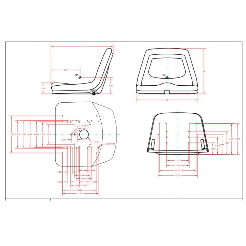 Deluxe High-Back Steel Pan Seat 19.75" Wide x 14.13" Tall x 19.25" Depth - Black