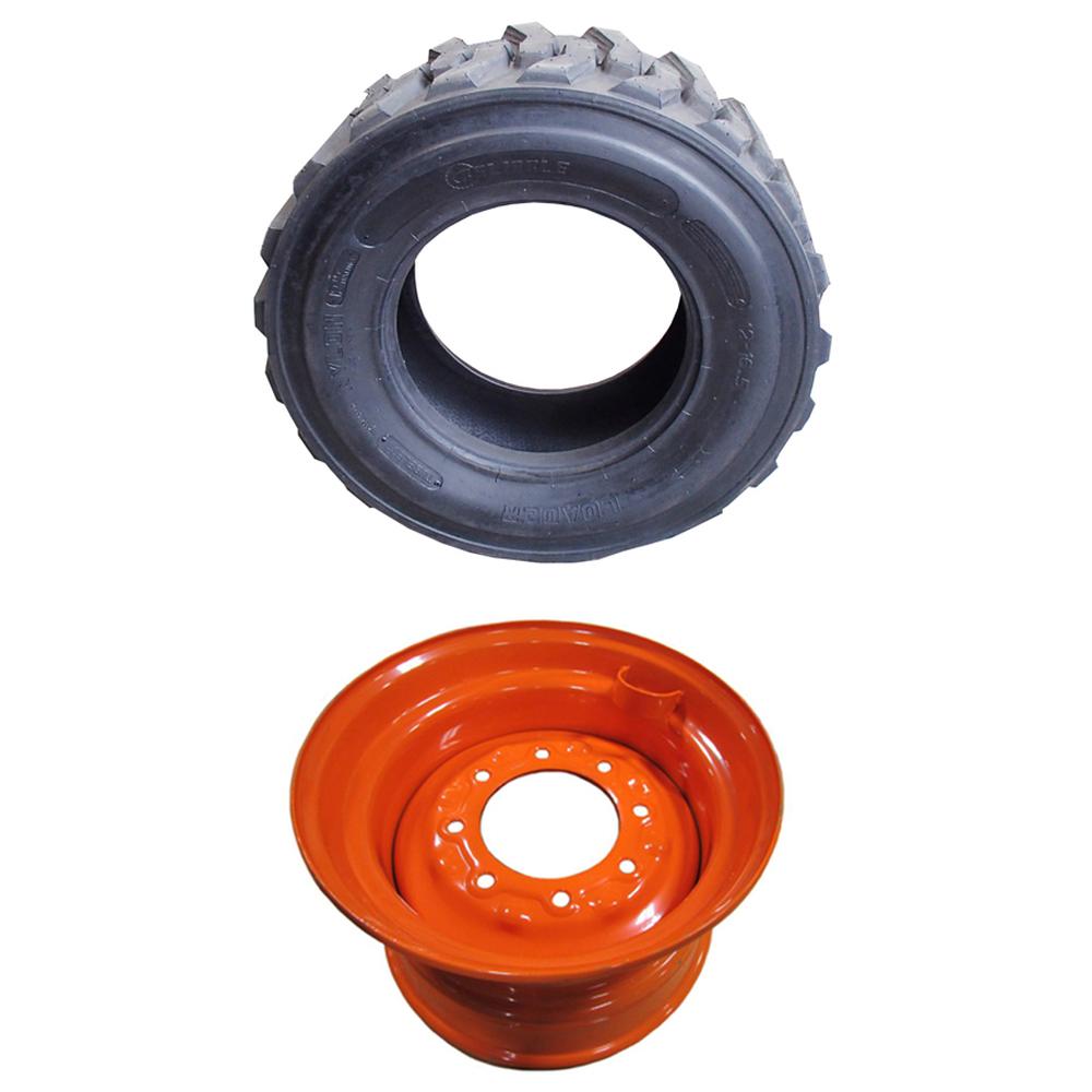 12 x 16.5 Skid Steer Tire With 9.75 x 16.5 Orange Rim Fits Bobcat S205 S220