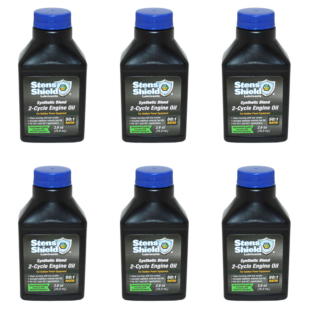 6 Fits Stens Synthetic Blend 2 Cycle Engine Oil 2.6oz Makes 50:1 Ratio Low Smoke