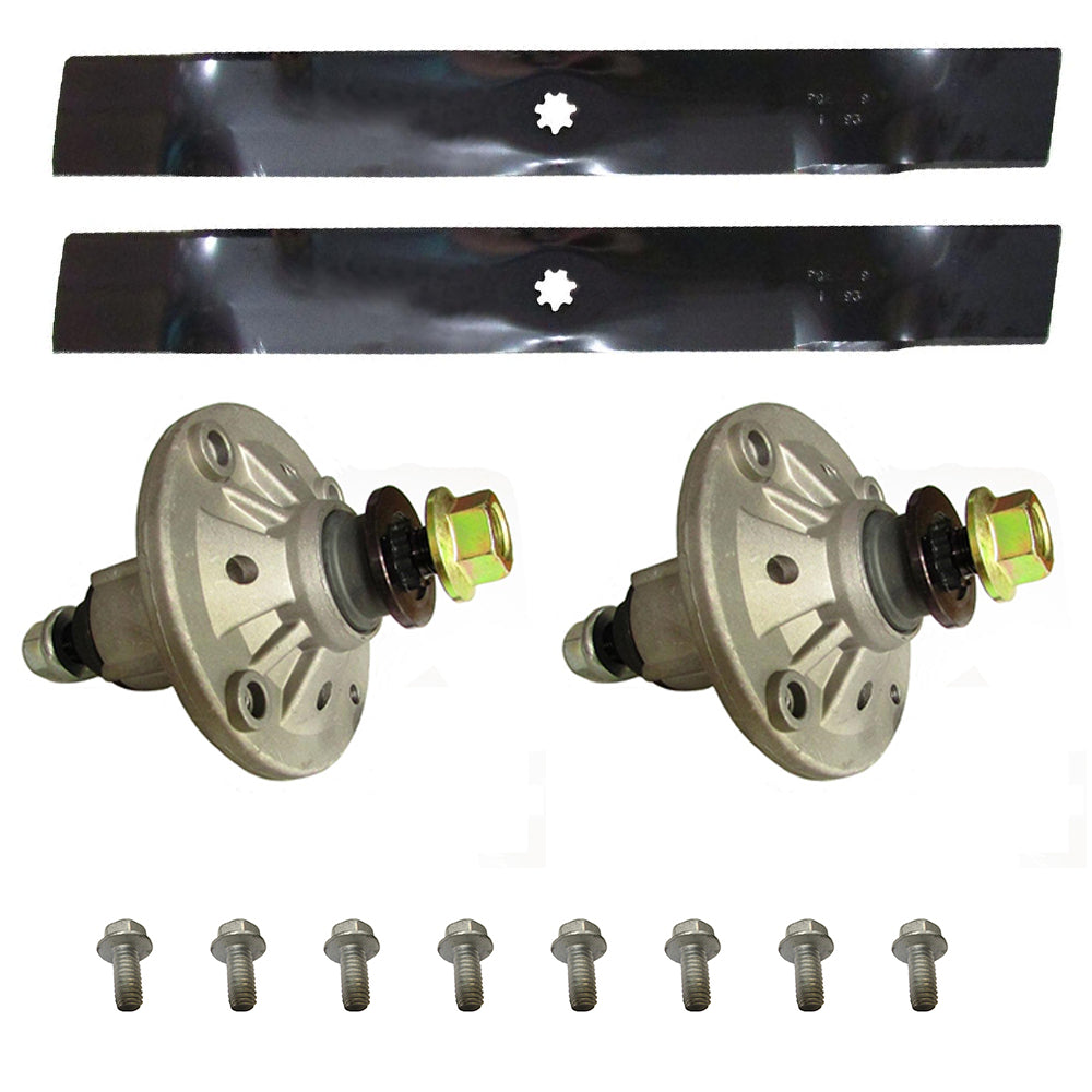 2 Spindle Assemblies w/ Nuts, 2 Blades & 8 Thread Cutting Bolts Fits John Deere