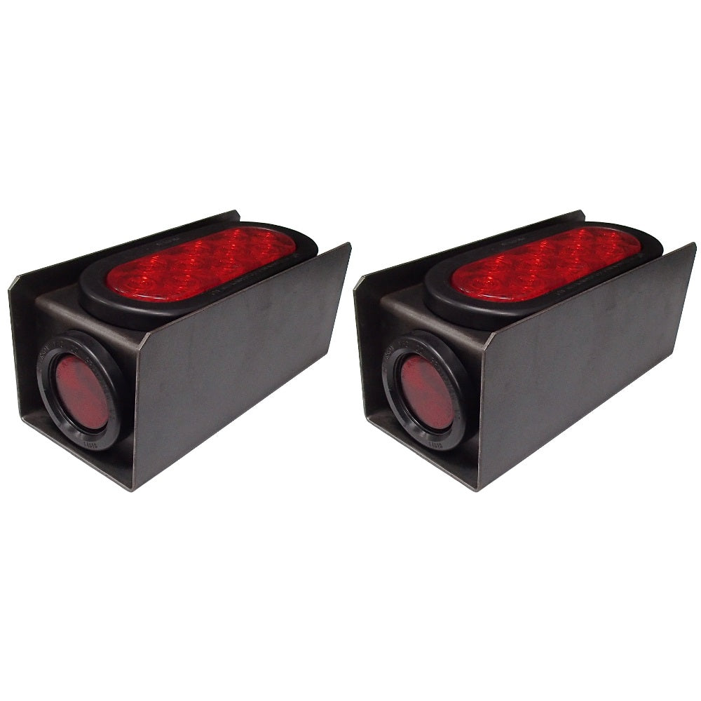 Two (2) 2" Red Round & 6" Red Oval Tail Light Steel Box Set