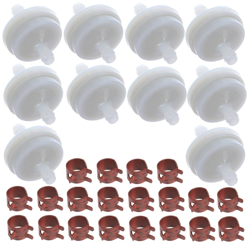 10 Fuel Filters and 20 Hose Clamps  Fits Universal Products Replaces 394358