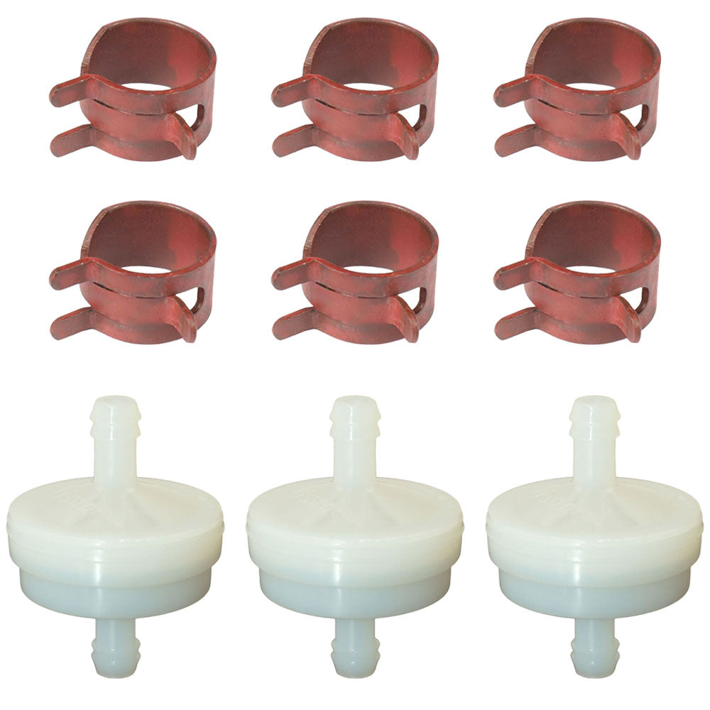 3 Fuel Filters and 6 Hose Clamps  Fits Briggs & Stratton Replaces 394358