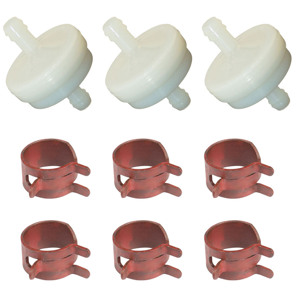 3 Fuel Filters and 6 Hose Clamps  Fits Universal Products Replaces 394358