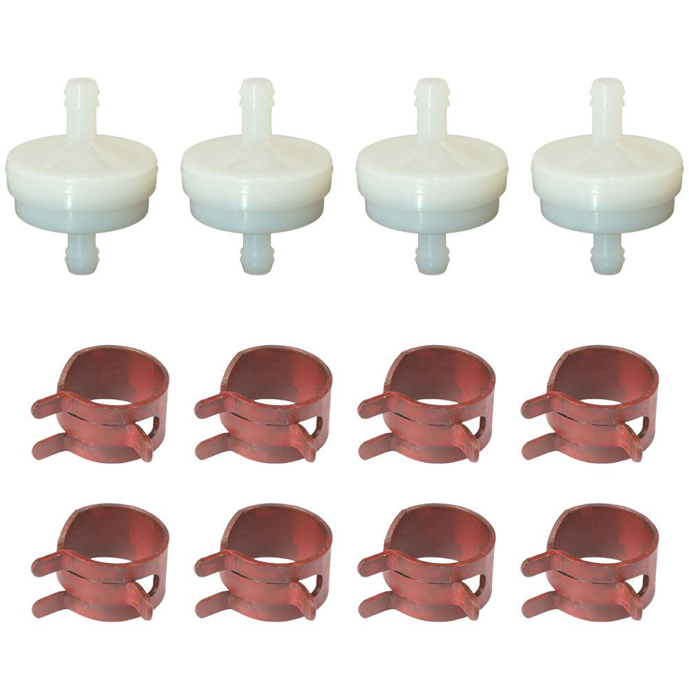 4 Fuel Filters and 8 Hose Clamps  Fits Briggs & Stratton Replaces 394358