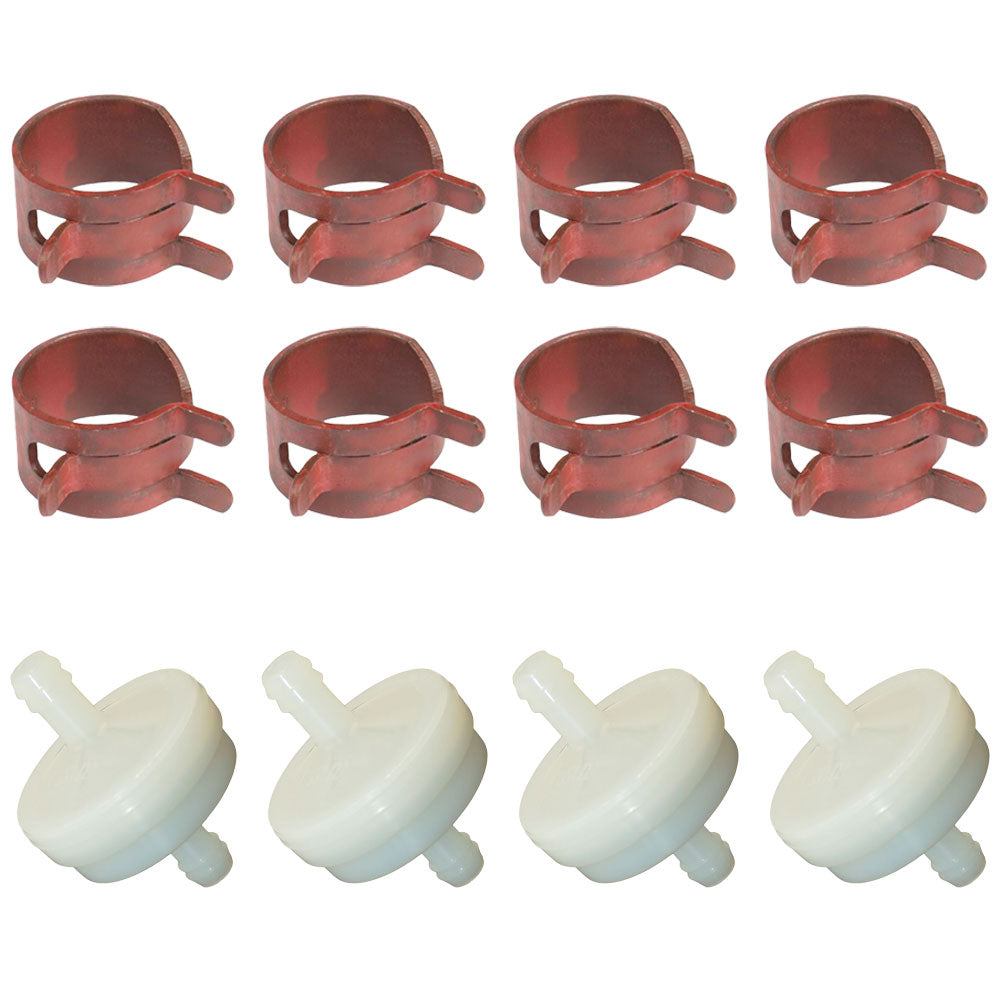 4 Fuel Filters and 8 Hose Clamps  Fits Briggs & Stratton Replaces 394358
