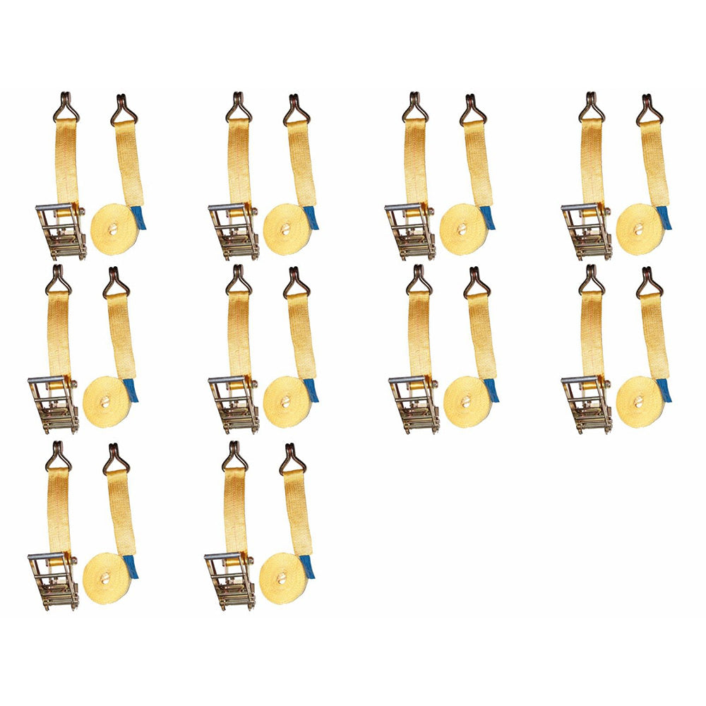 Pack of 10 Yellow Cargo Hauler Belt Crank Down Straps 2" Wide 27 ft Long