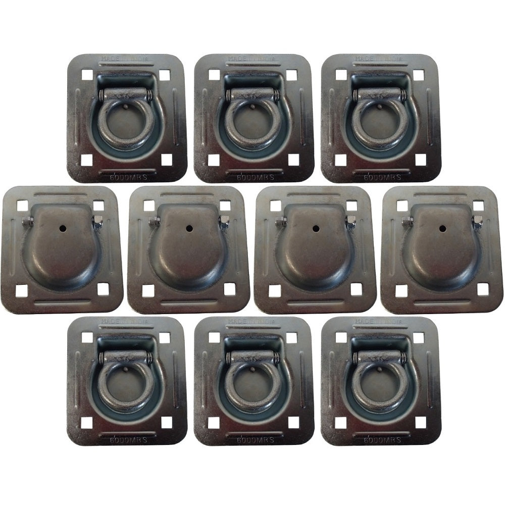 10 pk Flush Mount Recessed Ring Trailer Cargo Tie Down Control D-Rings 6000 lbs.