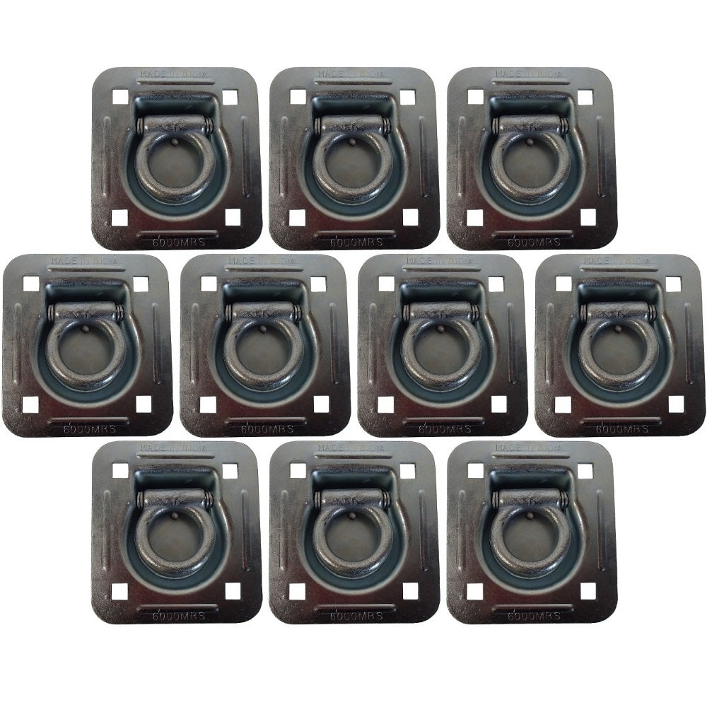 10 pk Flush Mount Recessed Ring Trailer Cargo Tie Down Control D-Rings 6000 lbs.