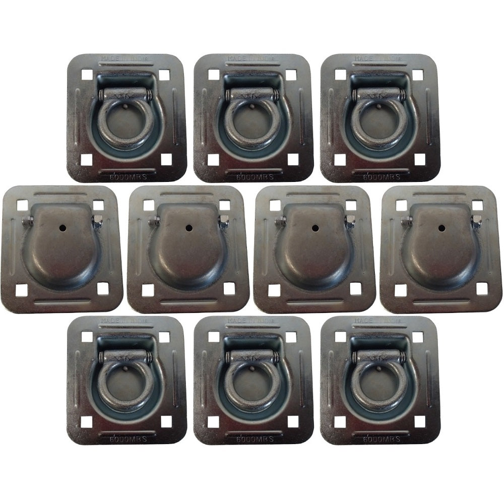 10 pk Flush Mount Recessed Ring Trailer Cargo Tie Down Control D-Rings 6000 lbs.