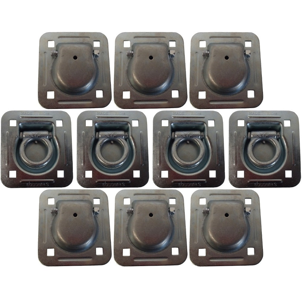 10 pk Flush Mount Recessed Ring Trailer Cargo Tie Down Control D-Rings 6000 lbs.