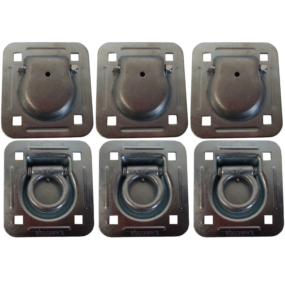 Pack of 6 Truck Trailer Ring Tie down 6,000 lb. Capacity Recessed D-Rings