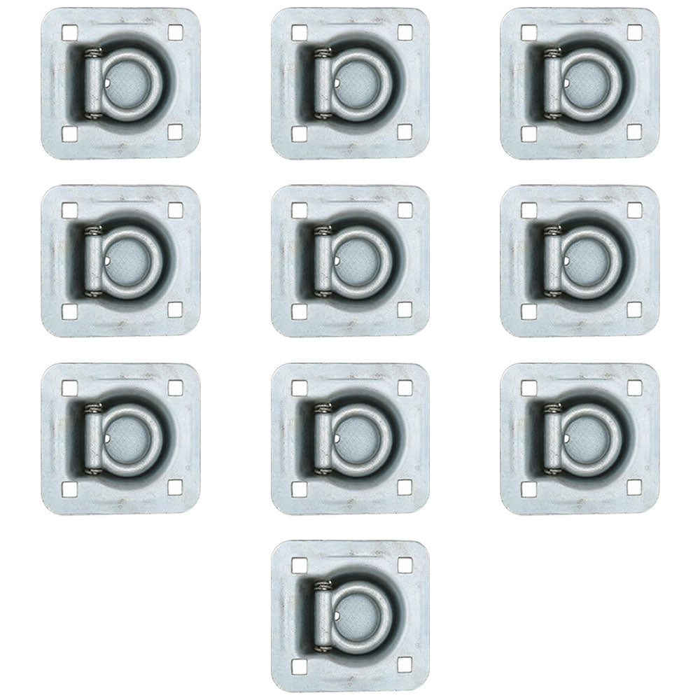 10 pk Flush Mount Recessed Ring Trailer Cargo Tie Down Control D-Rings 6000 lbs.