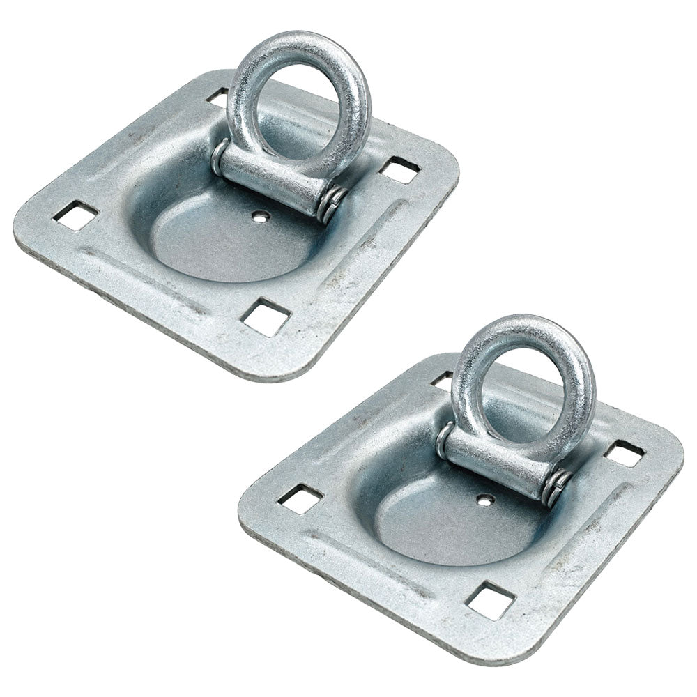 (2) Square Recessed D-Ring - 1-1/2" Bolt-on 6000 lbs MBS For Trailers Flatbeds