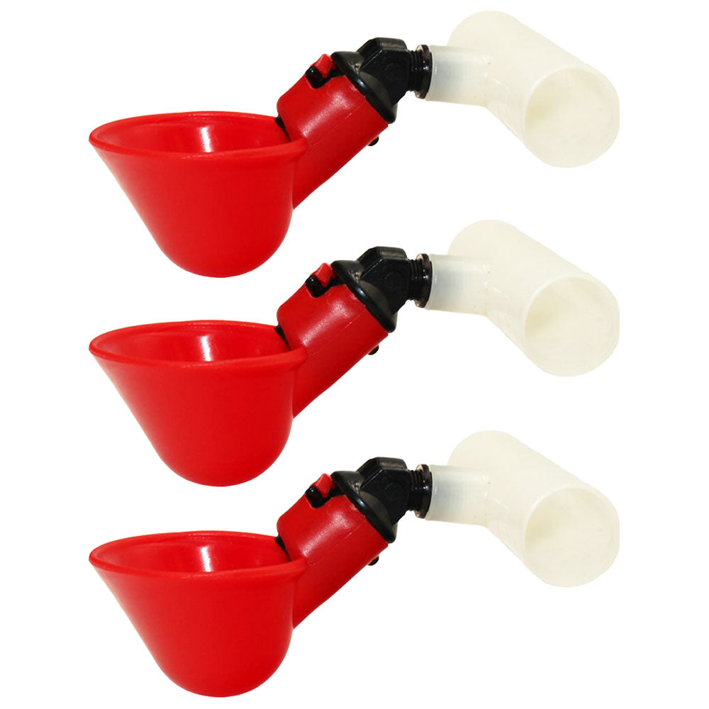 Qty 3: Automatic Drinker Cup w/ PVC Fitting Fits Universal Products