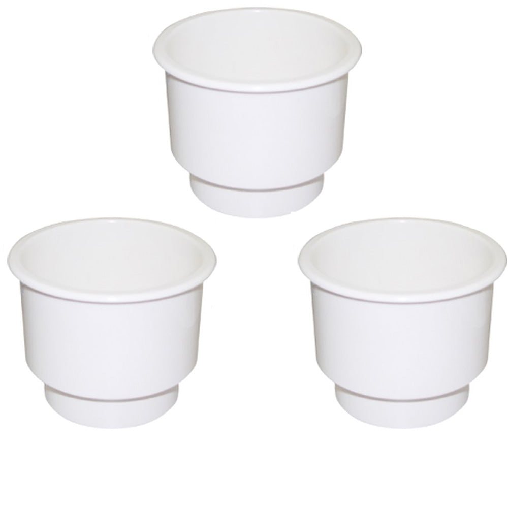 Qty 3: White Plastic Cup Holder w/ Drain Hole Fits Universal Products