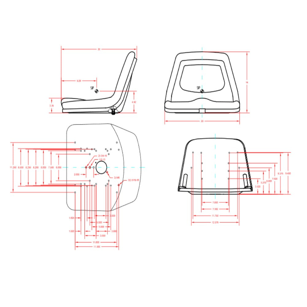 135001BL Blue Deluxe High-Back Steel Pan Seat Fits Ford 1100 1200 1300 1500