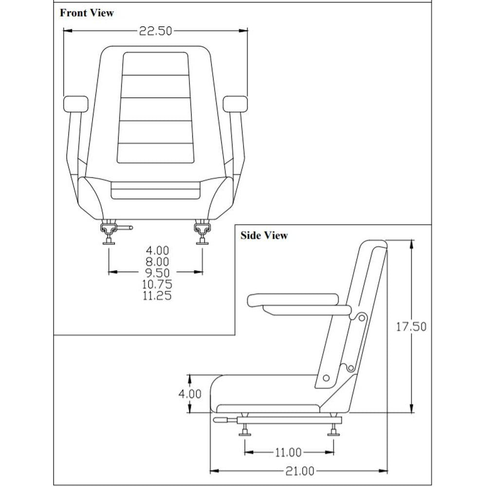1-634691 Charcoal Gray Seat 907 Series Seat w/ Armrests 10.69-Inch wide mounting