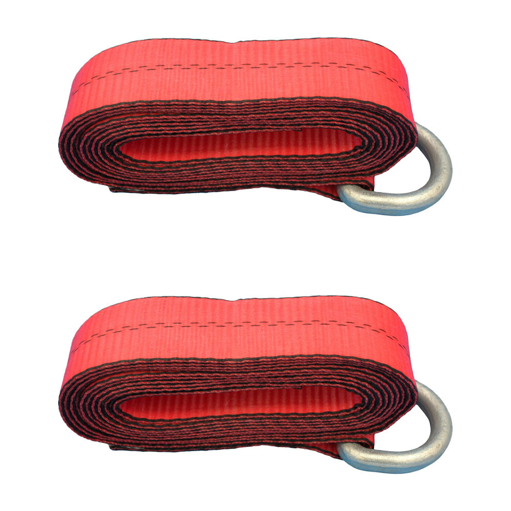 (2) Car Hauler Lasso Wheel Tie Down Straps 12' w/ D-Ring for Tow Dolly Tow Truck
