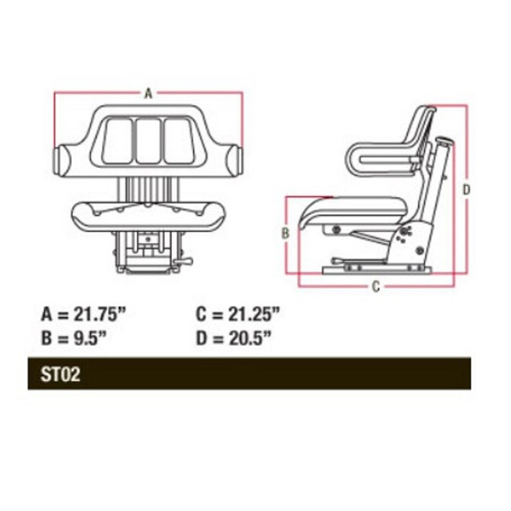 TY24764 Black Wrap Around Seat with Arms Fits John Deere
